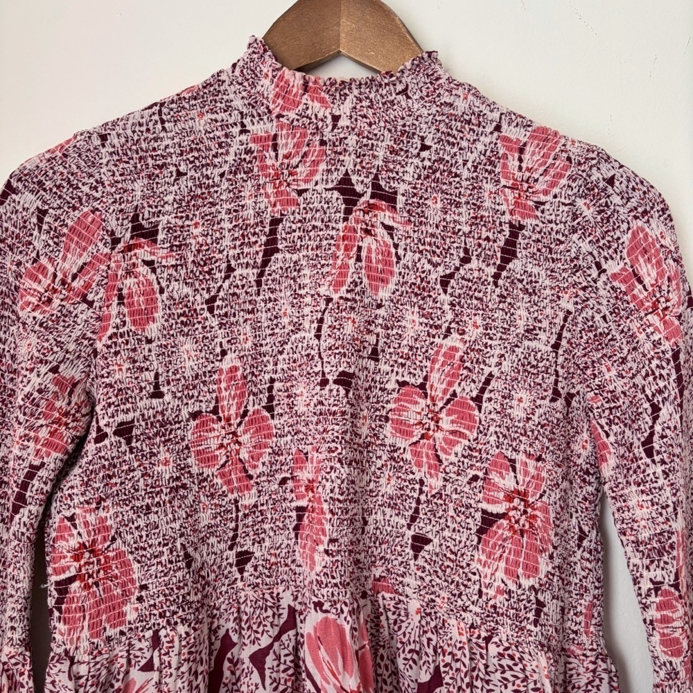 ByTiMo Pink Floral Smocked Blouse Small Summer Boho Luxe - Picture 3 of 9